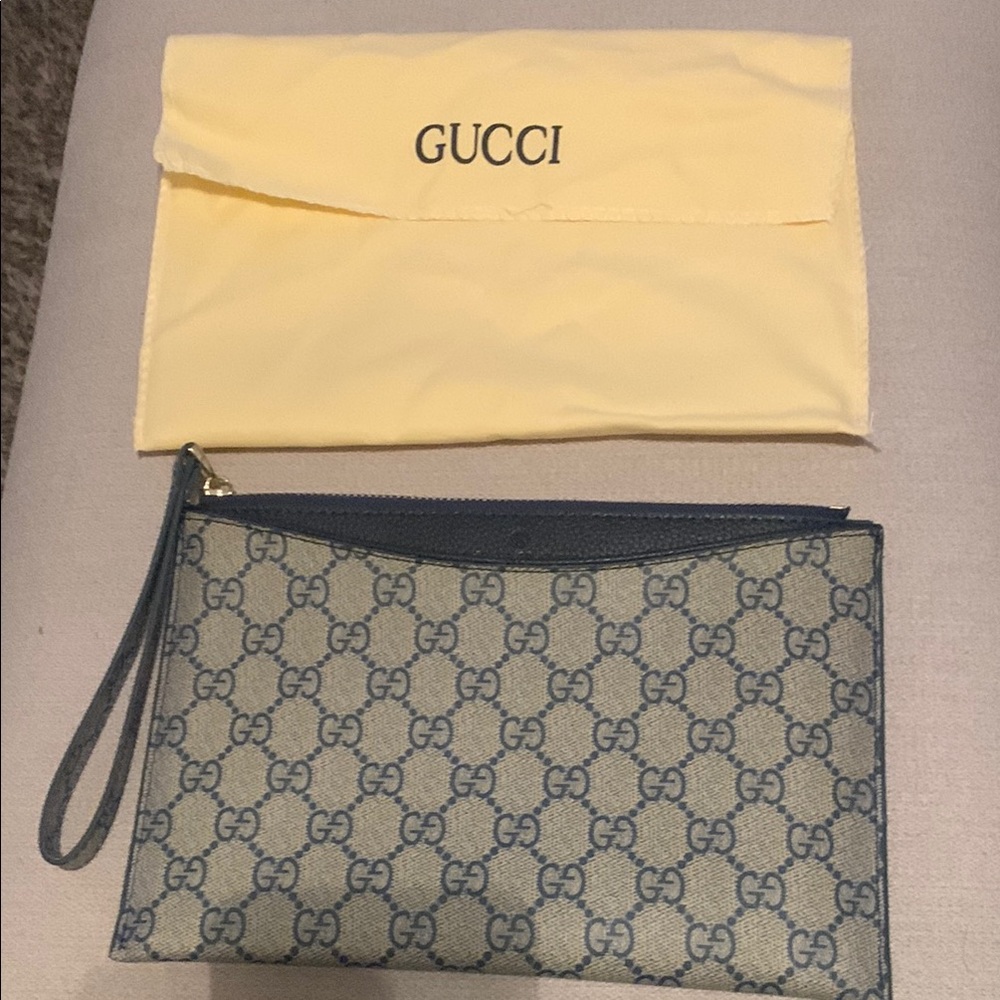 Gucci Blue Monogram Wristlet Not Authentic  Excellent Condition